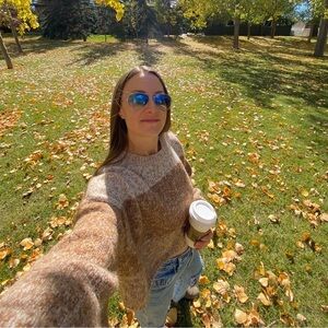 Elodie Two-Tone Crewneck Sweater in Brown and Cream